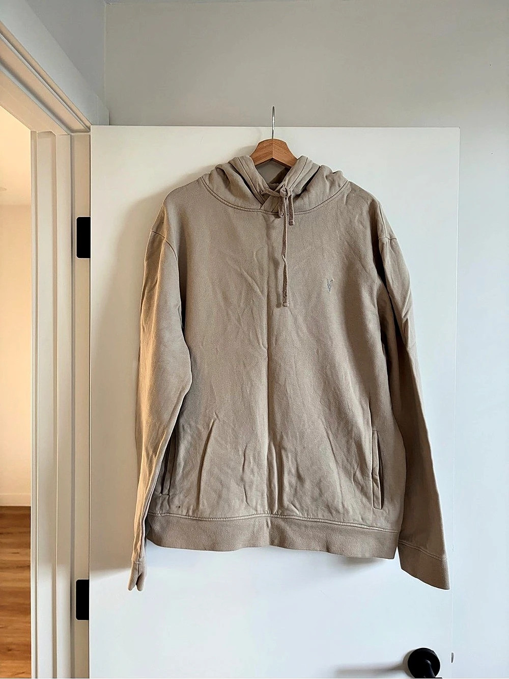 AllSaints Raven Pullover Ramskull Hoodie Brown Size Large